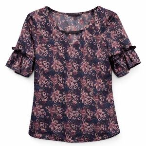 West Kei Floral Print Blouse XS Ruffle Sleeves V-Neck Patterned Top